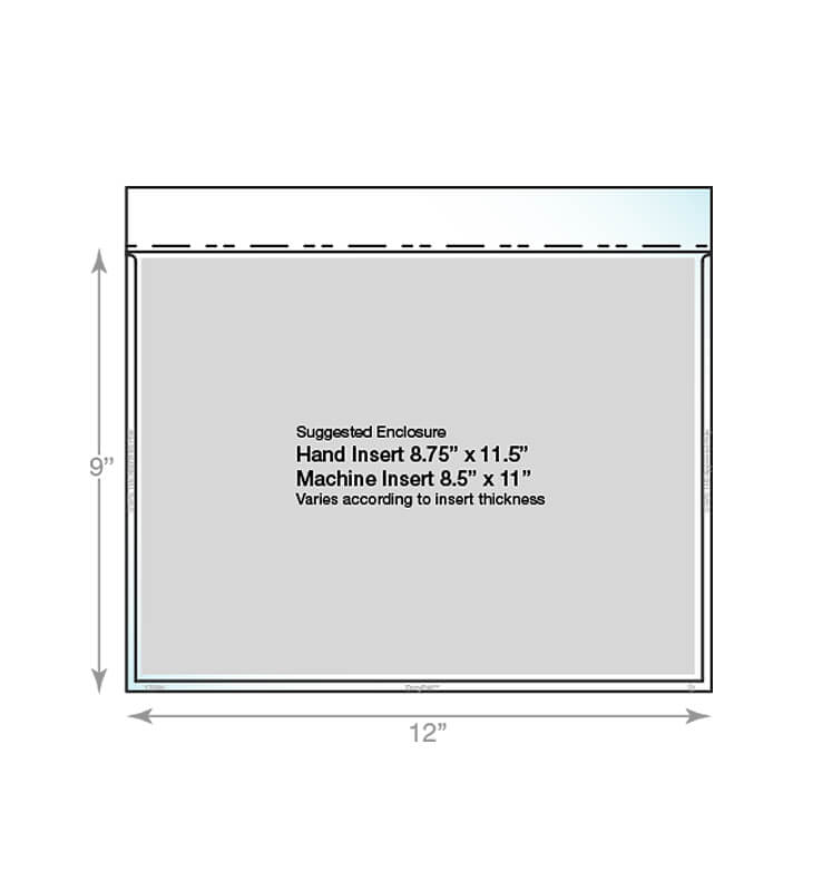 Clear Catalog Envelope 9" x 12" - No Tape<br>Box of 500 1 9 x 12 catalog envelope showing dimensions