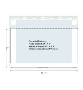 Automated letter clear booklet envelope showing dimensions