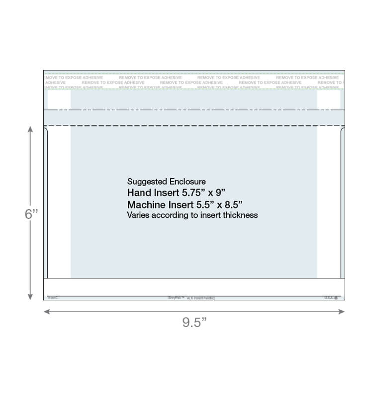 ALR - Clear Booklet Envelope -<br>6" (h) x 9.5" (w) - (white frame) 1 Automated letter clear booklet envelope showing dimensions