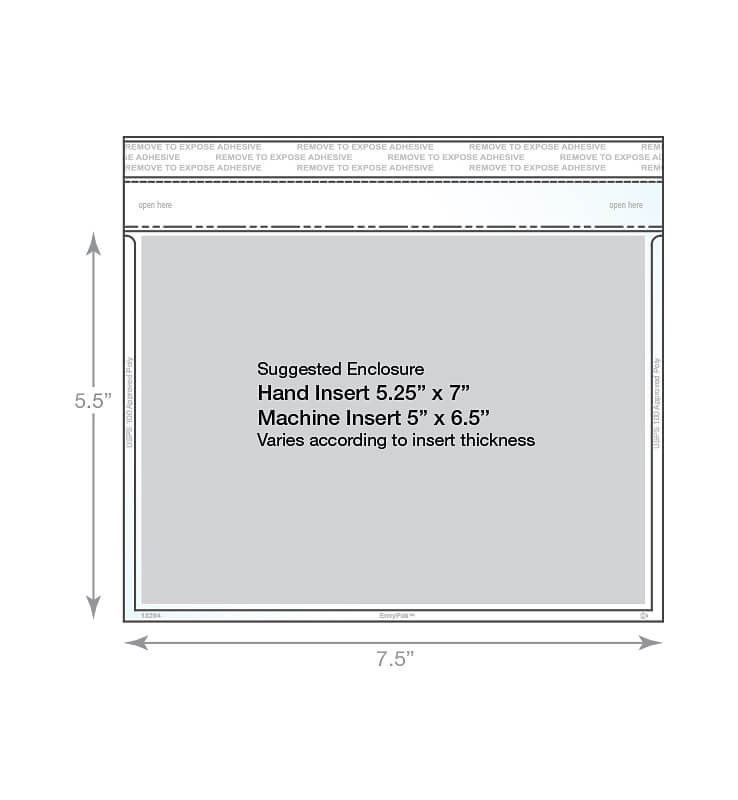 Clear Booklet Envelope 5.5" x 7.5"<br>Box of 500 1 booklet envelope showing dimensions