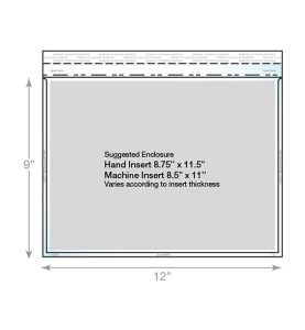 A clear catalog envelope showing dimensions