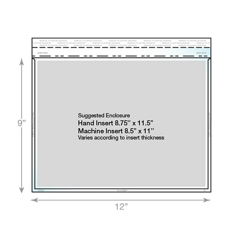 Catalog Envelope - 9” (h) x 12” (w)<br> Box of 500 1 A clear catalog envelope showing dimensions