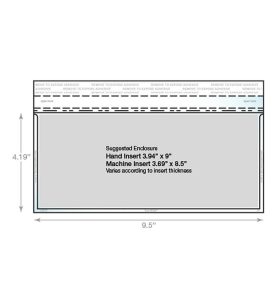 A number 10 business envelope displaying dimensions
